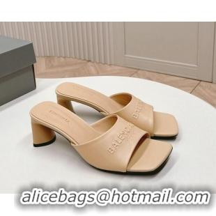 Big Discount Balenciaga Duty Free Heel Slide Sandals 6cm in Calfskin Beige 629017