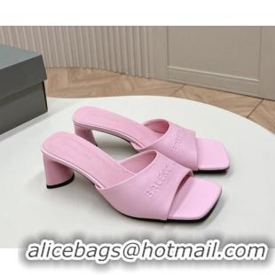 Unique Discount Balenciaga Duty Free Heel Slide Sandals 6cm in Calfskin Pink 629019