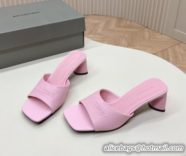 Unique Discount Balenciaga Duty Free Heel Slide Sandals 6cm in Calfskin Pink 629019