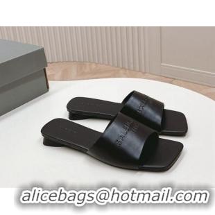 Classic Hot Balenciaga Duty Free Flat Slide Sandals in Calfskin Black 629021