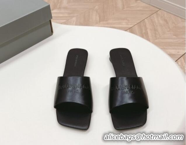 Classic Hot Balenciaga Duty Free Flat Slide Sandals in Calfskin Black 629021