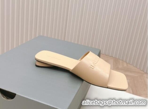 Duplicate Balenciaga Duty Free Flat Slide Sandals in Calfskin Beige 629023