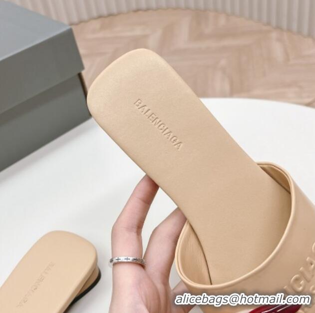 Duplicate Balenciaga Duty Free Flat Slide Sandals in Calfskin Beige 629023