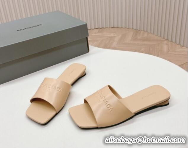 Duplicate Balenciaga Duty Free Flat Slide Sandals in Calfskin Beige 629023