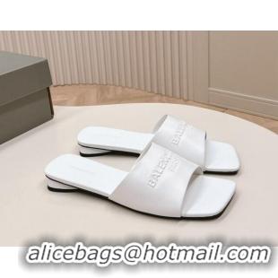 Discount Balenciaga Duty Free Flat Slide Sandals in Calfskin White 629025