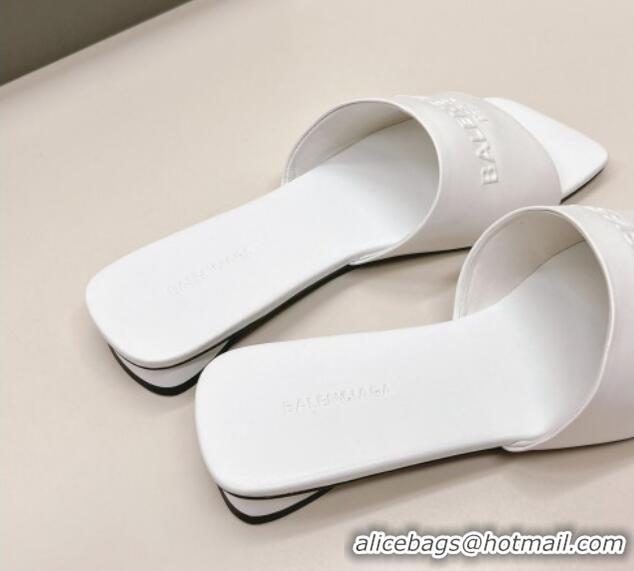 Discount Balenciaga Duty Free Flat Slide Sandals in Calfskin White 629025