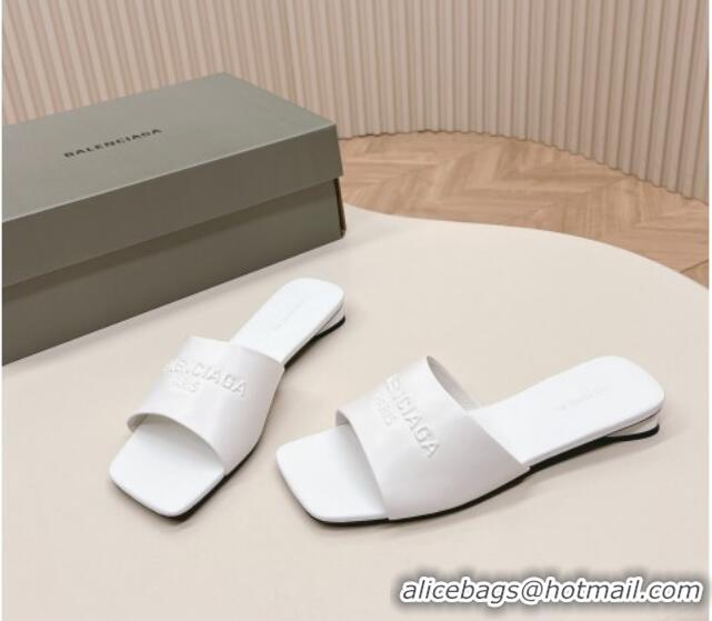 Discount Balenciaga Duty Free Flat Slide Sandals in Calfskin White 629025