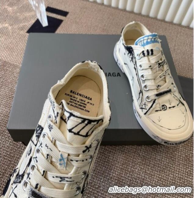 Unique Style Balenciaga Paris Low-top Sneakers in White Graffiti Canvas 903029