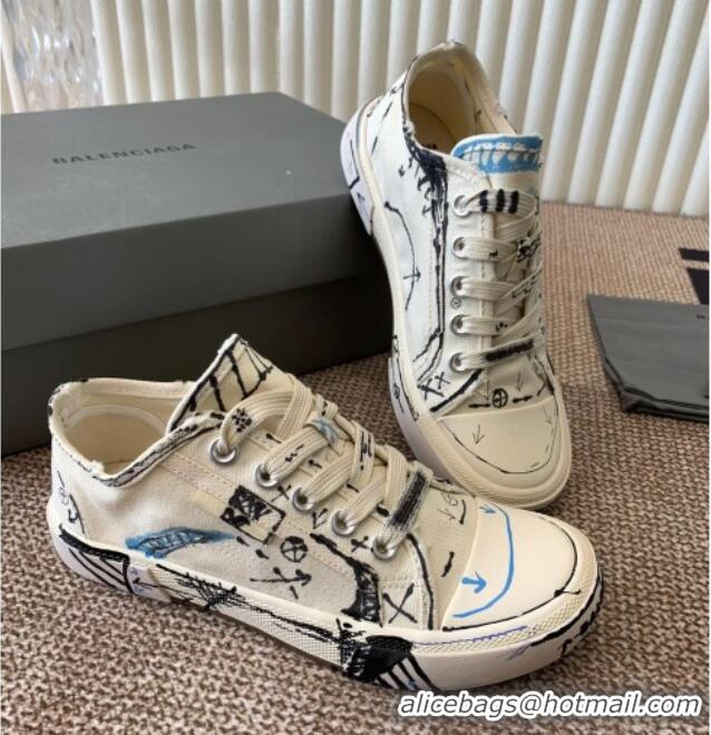 Unique Style Balenciaga Paris Low-top Sneakers in White Graffiti Canvas 903029