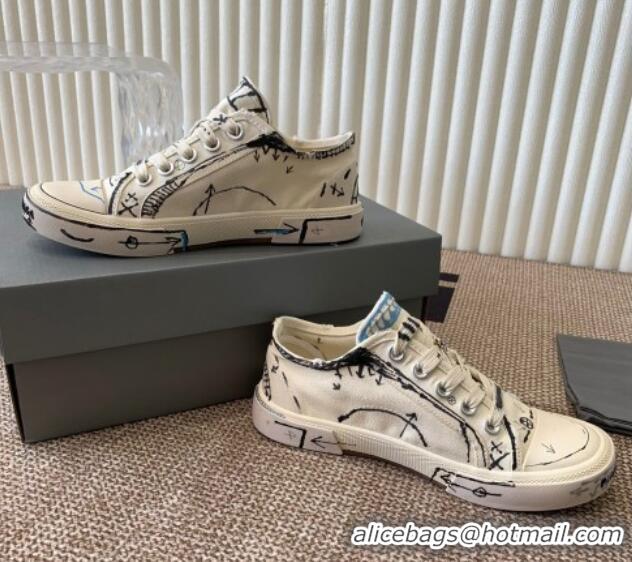 Unique Style Balenciaga Paris Low-top Sneakers in White Graffiti Canvas 903029