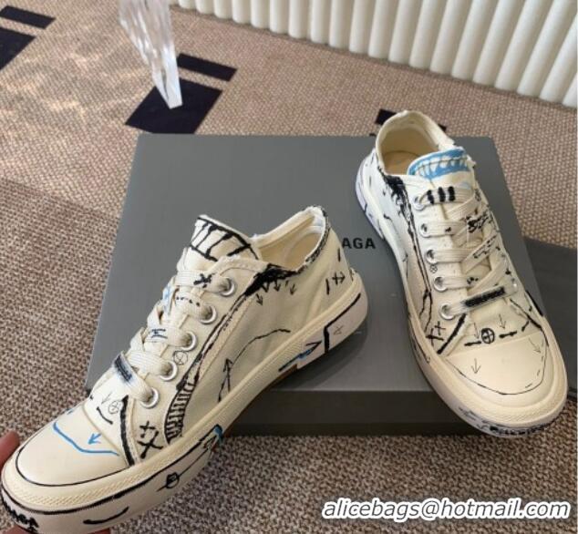 Unique Style Balenciaga Paris Low-top Sneakers in White Graffiti Canvas 903029