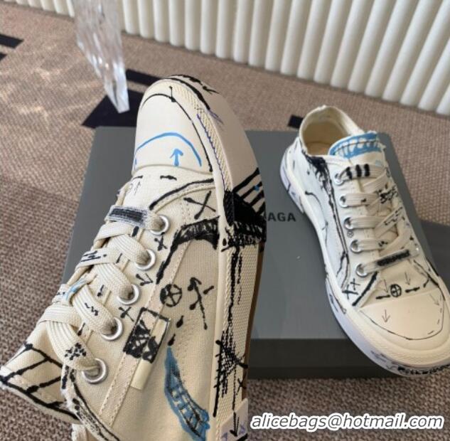 Unique Style Balenciaga Paris Low-top Sneakers in White Graffiti Canvas 903029