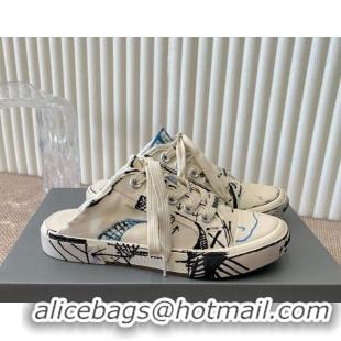 Good Looking Balenciaga Paris Sneaker Mules in White Graffiti Canvas 903030