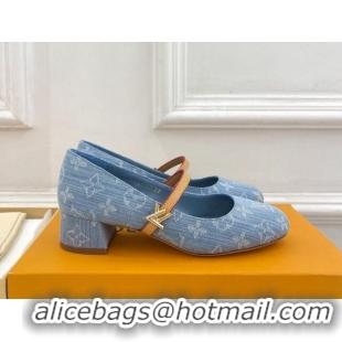 Best Product Louis Vuitton Romy Pumps 3.5cm in Monogram Denim Light Blue 815116