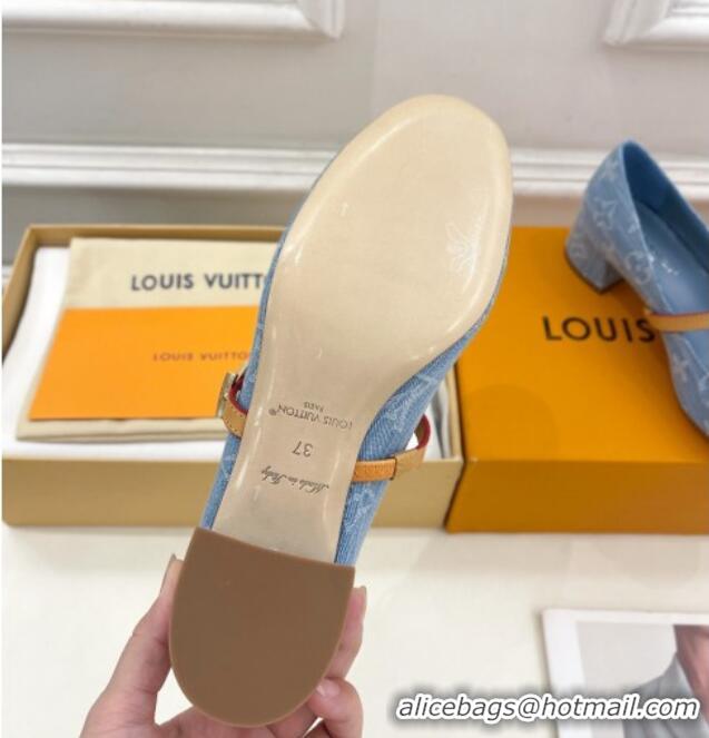 Best Product Louis Vuitton Romy Pumps 3.5cm in Monogram Denim Light Blue 815116