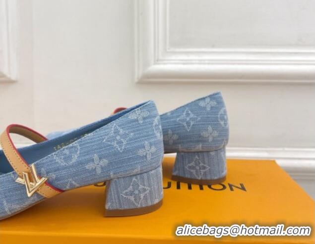 Best Product Louis Vuitton Romy Pumps 3.5cm in Monogram Denim Light Blue 815116