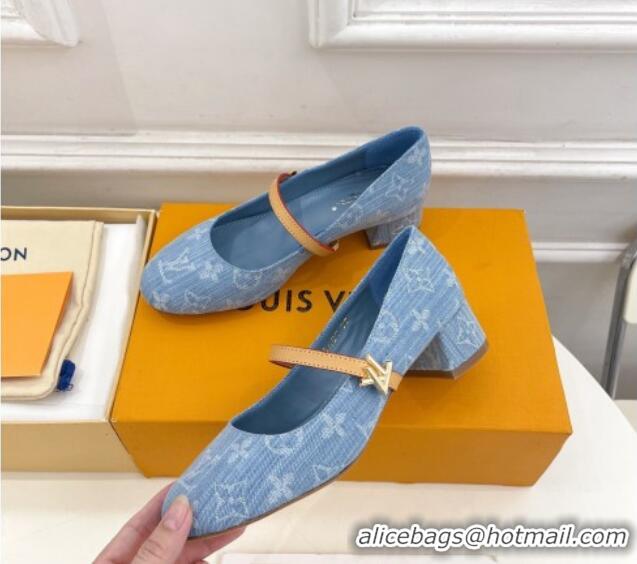 Best Product Louis Vuitton Romy Pumps 3.5cm in Monogram Denim Light Blue 815116