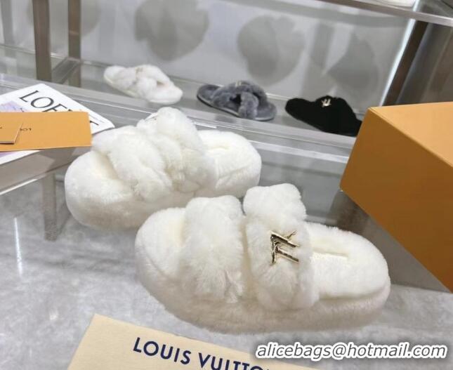 Good Quality Louis Vuitton LV Sunset Platform Comfort Slides Sandal 3.5cm in Wool White 724069