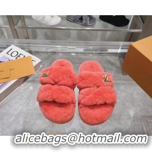 Best Grade Louis Vuitton LV Sunset Platform Comfort Slides Sandal 3.5cm in Wool Pink 724070