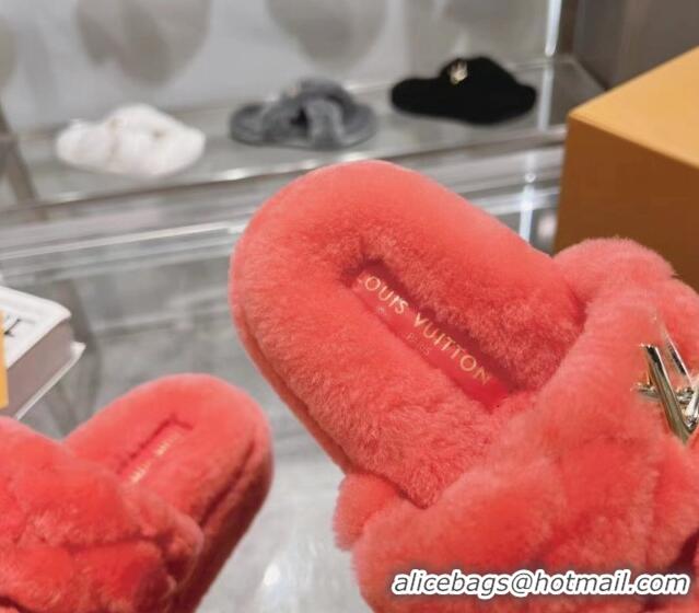 Best Grade Louis Vuitton LV Sunset Platform Comfort Slides Sandal 3.5cm in Wool Pink 724070