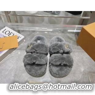 Pretty Style Louis Vuitton LV Sunset Platform Comfort Slides Sandal 3.5cm in Wool Dark Grey 724071