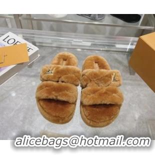 Most Popular Louis Vuitton LV Sunset Platform Comfort Slides Sandal 3.5cm in Wool Brown 724074