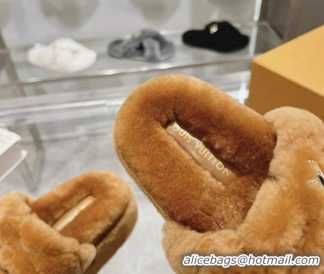 Most Popular Louis Vuitton LV Sunset Platform Comfort Slides Sandal 3.5cm in Wool Brown 724074