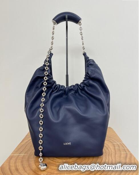 New Fashion Loewe Medium Squeeze Bag in Mellow Nappa Lambskin 9041 Abyss Blue 2024