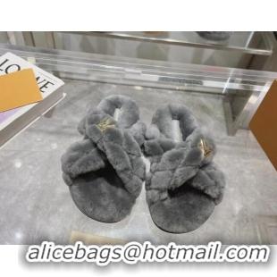 Unique Style Louis Vuitton LV Bliss Comfort Flat Slides Sandals in Wool Dark Grey 724076 