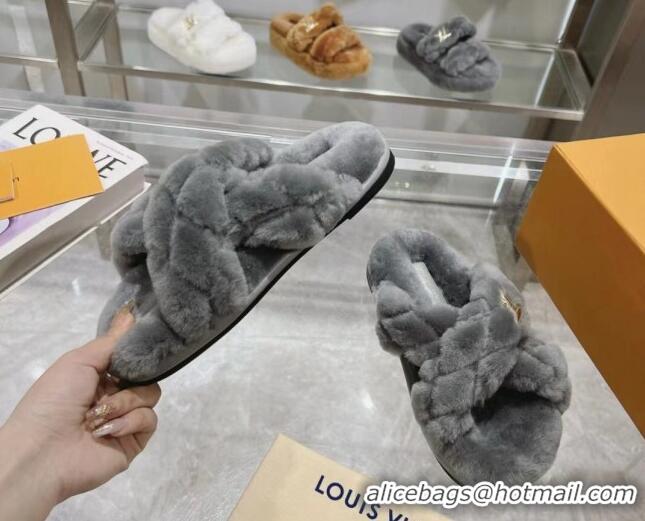 Unique Style Louis Vuitton LV Bliss Comfort Flat Slides Sandals in Wool Dark Grey 724076 