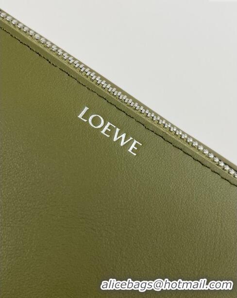 Best Price Loewe Men's Puzzle Fold Wash Bag in Shiny Calfskin 9063 Olive Green 2024