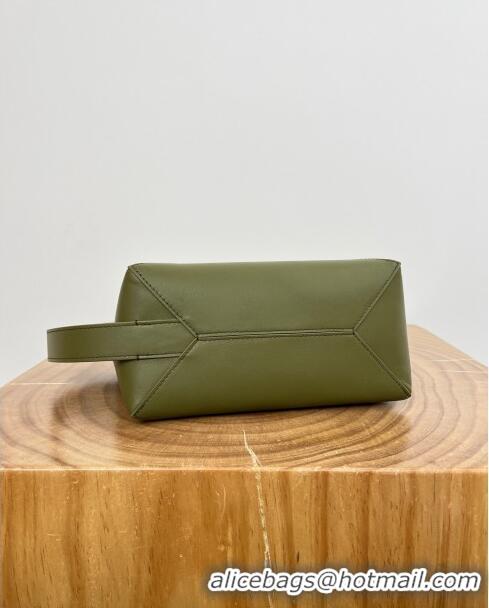 Best Price Loewe Men's Puzzle Fold Wash Bag in Shiny Calfskin 9063 Olive Green 2024