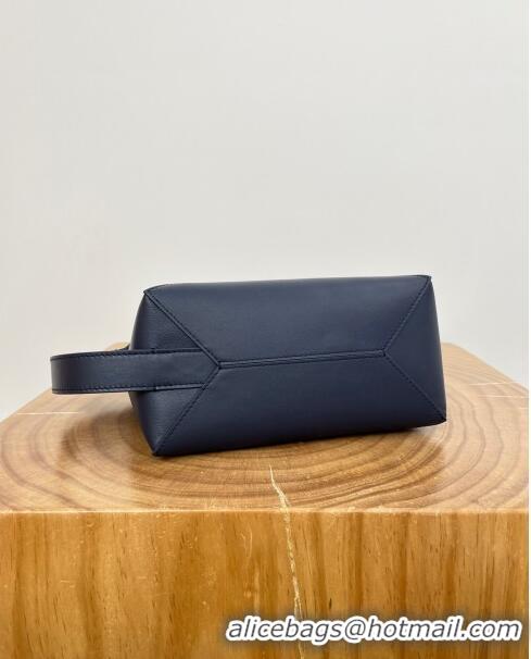 Popular Style Loewe Men's Puzzle Fold Wash Bag in Shiny Calfskin 9063 Abyss Blue 2024