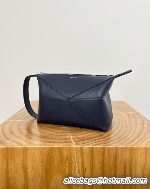 Popular Style Loewe Men's Puzzle Fold Wash Bag in Shiny Calfskin 9063 Abyss Blue 2024