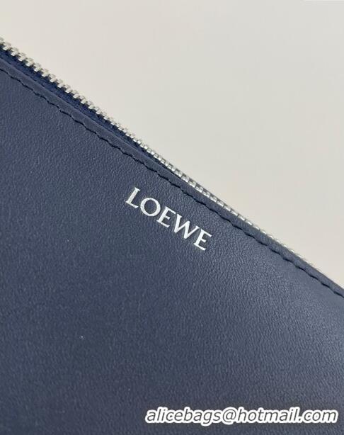 Popular Style Loewe Men's Puzzle Fold Wash Bag in Shiny Calfskin 9063 Abyss Blue 2024