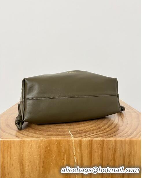 Inexpensive Loewe Medium Flamenco Purse in Mellow Nappa Lambskin 9057 Dark Khaki Green 2024