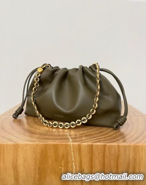 Inexpensive Loewe Medium Flamenco Purse in Mellow Nappa Lambskin 9057 Dark Khaki Green 2024