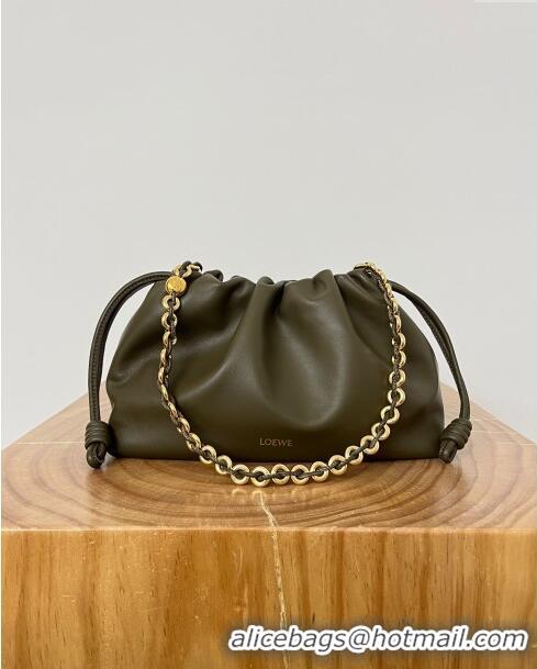 Inexpensive Loewe Medium Flamenco Purse in Mellow Nappa Lambskin 9057 Dark Khaki Green 2024