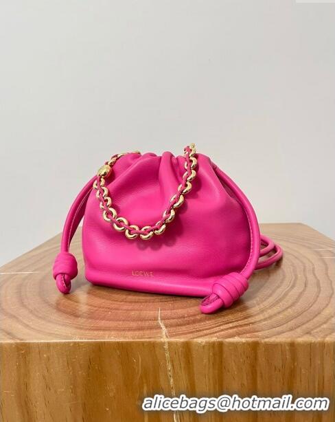 Famous Brand Loewe Mini Flamenco Purse Bag in Mellow Nappa Lambskin 9058 Fluorescent Pink 2024