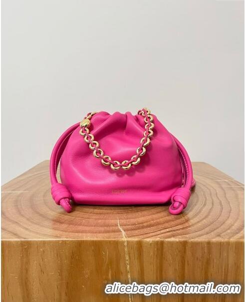 Famous Brand Loewe Mini Flamenco Purse Bag in Mellow Nappa Lambskin 9058 Fluorescent Pink 2024