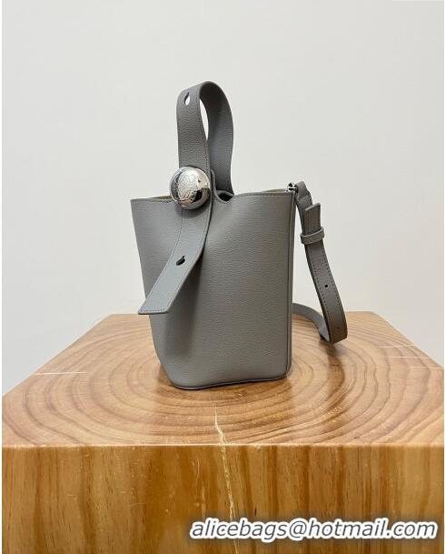 Reasonable Price Loewe Mini Pebble Bucket bag in Soft Grained Calfskin 9026 Light Grey 2024