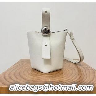 Low Cost Loewe Mini Pebble Bucket bag in Soft Grained Calfskin 9047 White 2024