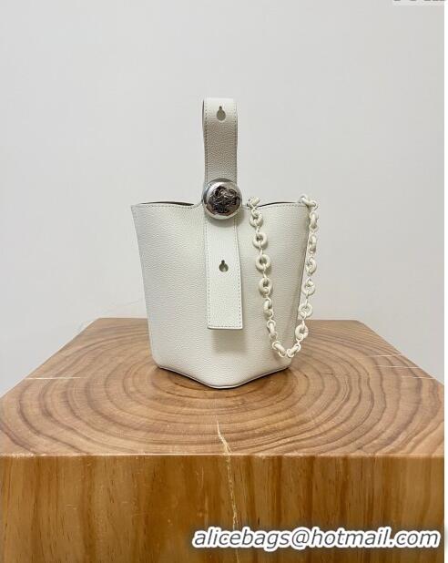 Low Cost Loewe Mini Pebble Bucket bag in Soft Grained Calfskin 9047 White 2024