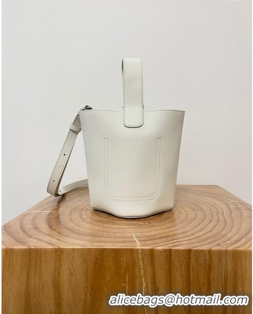 Low Cost Loewe Mini Pebble Bucket bag in Soft Grained Calfskin 9047 White 2024