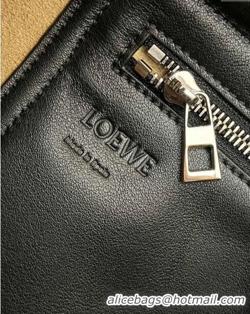 Famous Brand Loewe Men's Flamenco Satchel in Shiny Supple Calfskin 9059 Black 2024