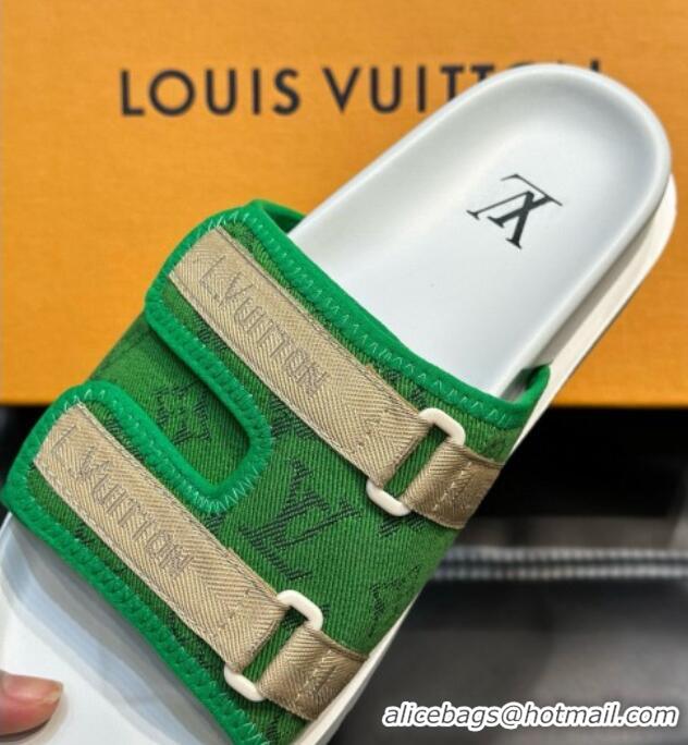 Pretty Style Louis Vuitton Men's Monogram Denim Slides Sandal with Strap Blue 724081