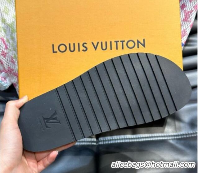 Good Looking Louis Vuitton Men's Monogram Denim Slides Sandal with Strap Black 724082