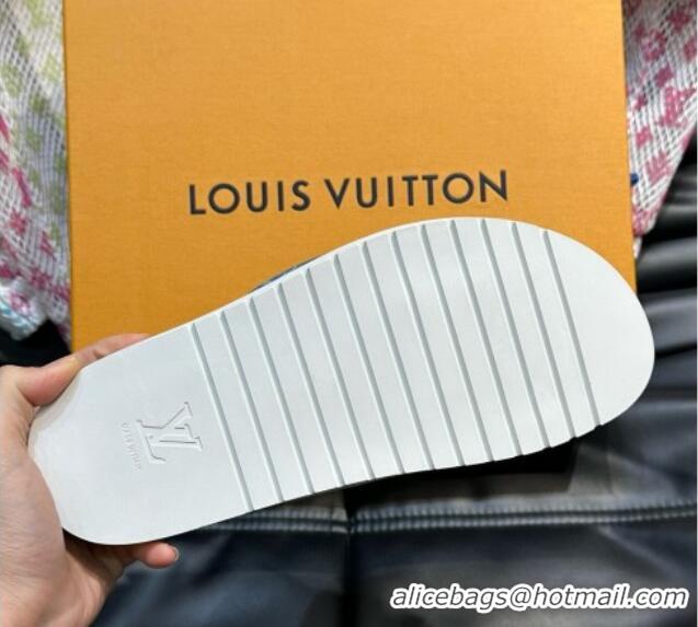 Most Popular Louis Vuitton Men's Monogram Denim Slides Sandal with Strap Blue 724083