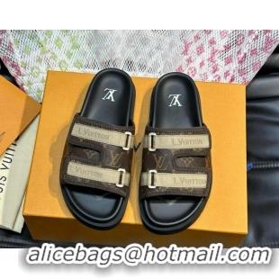 Luxury Cheap Louis Vuitton Men's Monogram Canvas Slides Sandal with Strap Brown 724085