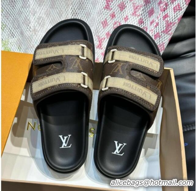 Luxury Cheap Louis Vuitton Men's Monogram Canvas Slides Sandal with Strap Brown 724085